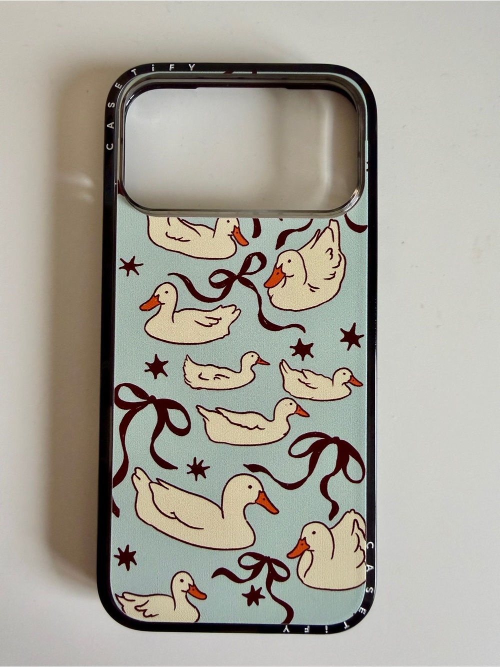 Casetify Mint Duck Pattern Phone Case with Cream Ducks and Brown Accents